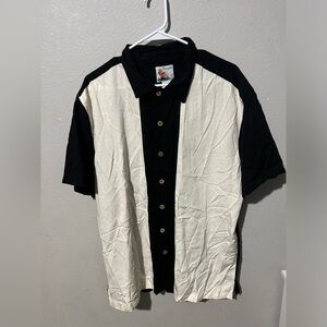 Vintage Marino Bay Black And White Short Sleeve‎ Button Down Size Large